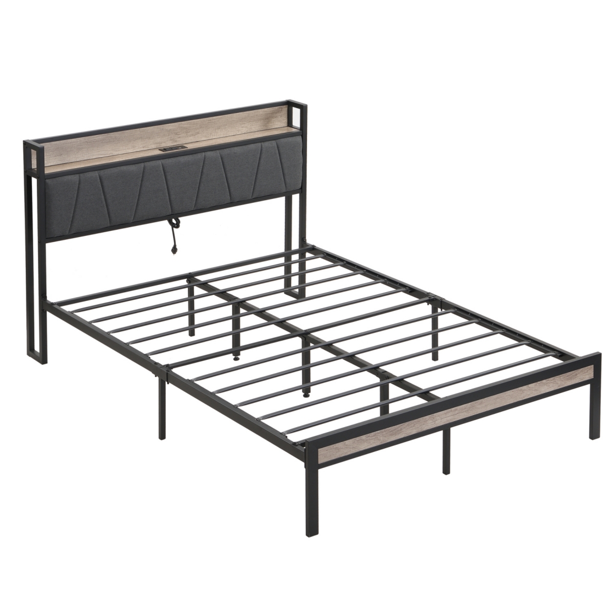 Metal Platform Bed Frame with Storage, Headboard & Usb