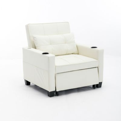Streamdale White leather convertible futon chair bed with USB ports