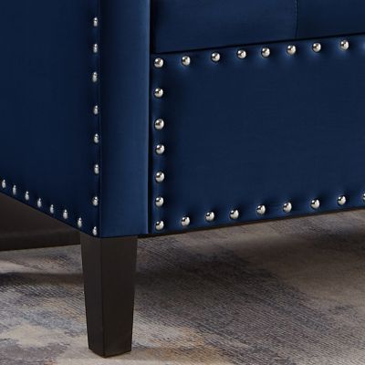 Navy Storage Bench with Tufted Seat & Armrest