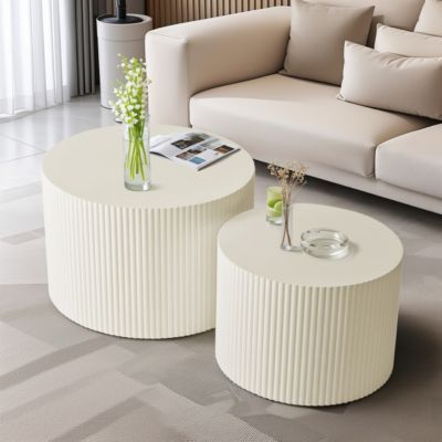 Beige Wave Stripe Nesting Coffee Table Set (2)