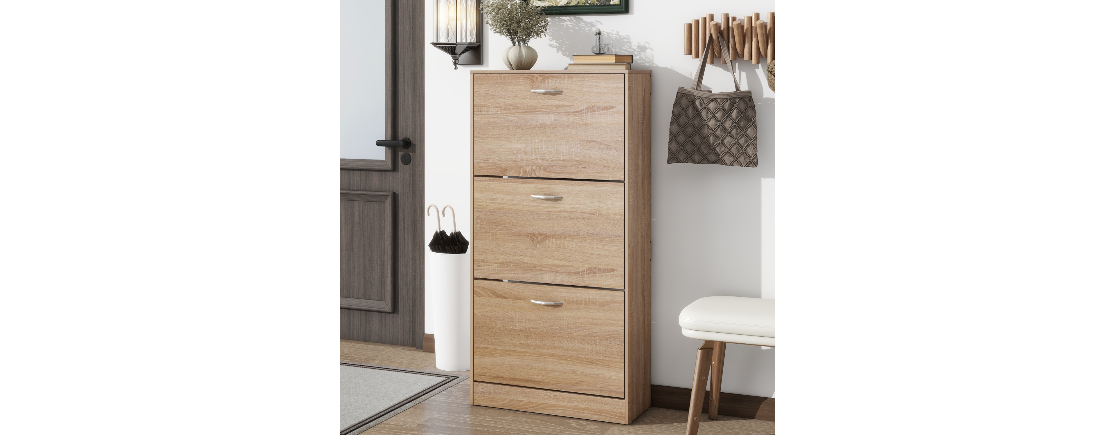 Streamdale Furniture 3-Drawer Shoe Storage Cabinet, 3-Tier Wood Shoe Rack Storage Organizer For Entryway