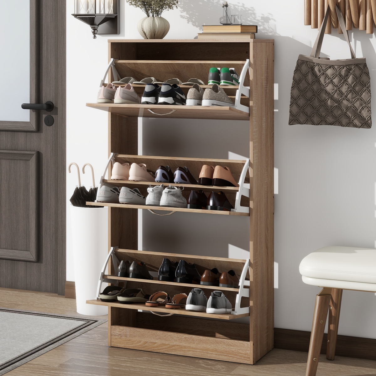Streamdale Furniture 3-Drawer Shoe Storage Cabinet, 3-TierShoe Rack Storage Organizer For Entryway - Wood