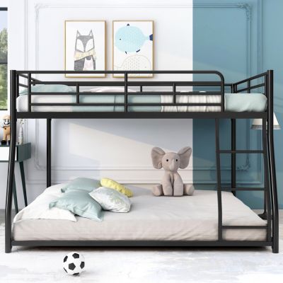 Metal Floor Bunk Bed, Full XL Over Queen