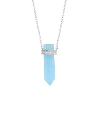 Stone Quartz Pointed Hexagon Pendant Necklace 14k Gold Plated or Silver Plated