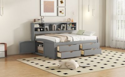 Full Wood Daybed with Cabinets & Drawers