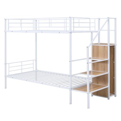 Streamdale Twin Over Twin Metal Bunk Bed With Lateral Storage Ladder And Wardrobe