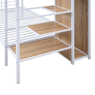 Streamdale Twin Over Twin Metal Bunk Bed With Lateral Storage Ladder And Wardrobe