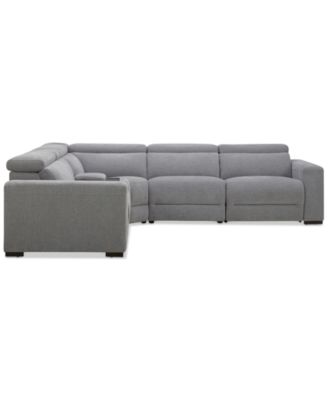 Nevio 5-Pc. Fabric Power Headrest L-Shape Sectional and Console with 2 Power Motion Chairs