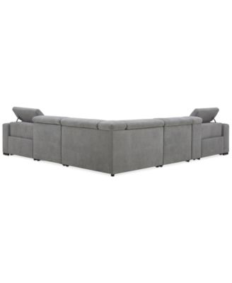 Nevio 6-Pc. Fabric Power Headrest L-Shaped Sectional and Console with 2 Power Motion Chairs