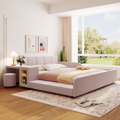 Upholstered Bed with Desk & Stool