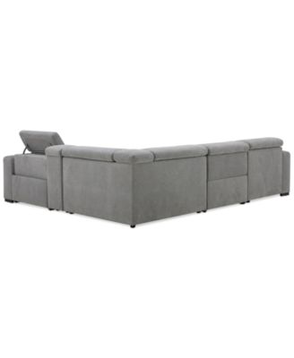 Nevio 5-Pc. Fabric Power Headrest Sectional and Chaise with 1 Power Motion Chair