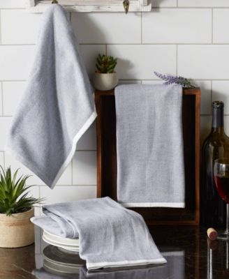 French Terry Collection Kitchen Dishtowel Set, 18x28", French Blue Chambray Solid, 3 Piece