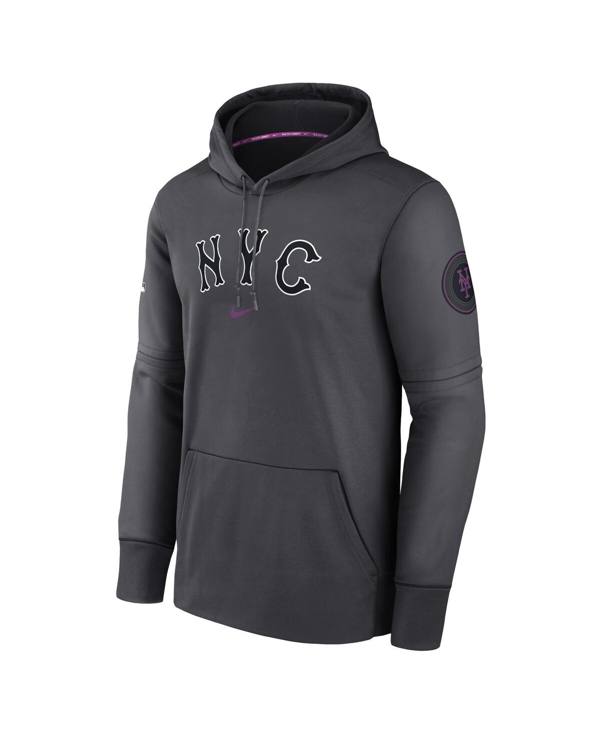 Nike Men'sNew York Mets 2024 City Connect Authentic Collection Practice Performance Pullover Hoodie - Charcoal