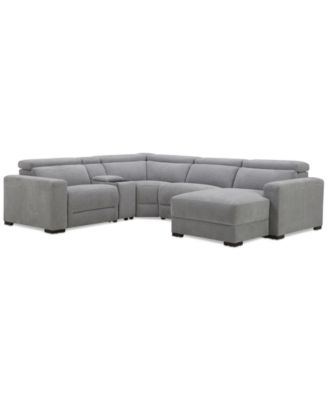 Nevio 5-Pc. Fabric Power Headrest Sectional and Chaise with 2 Power Motion Chairs