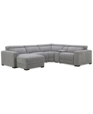 Nevio 5-Pc. Fabric Power Headrest Sectional and Chaise with 2 Power Motion Chairs