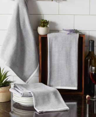 French Terry Collection Kitchen Dishtowel Set, 18x28", Mineral Gray Chambray Solid, 3 Piece