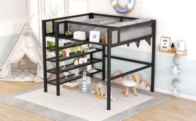 Streamdale Full Size Metal Loft Bed With 4-Tier Shelves