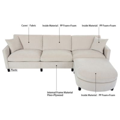 Sectional Sofa Couch with Ottoman, Removable Cushions