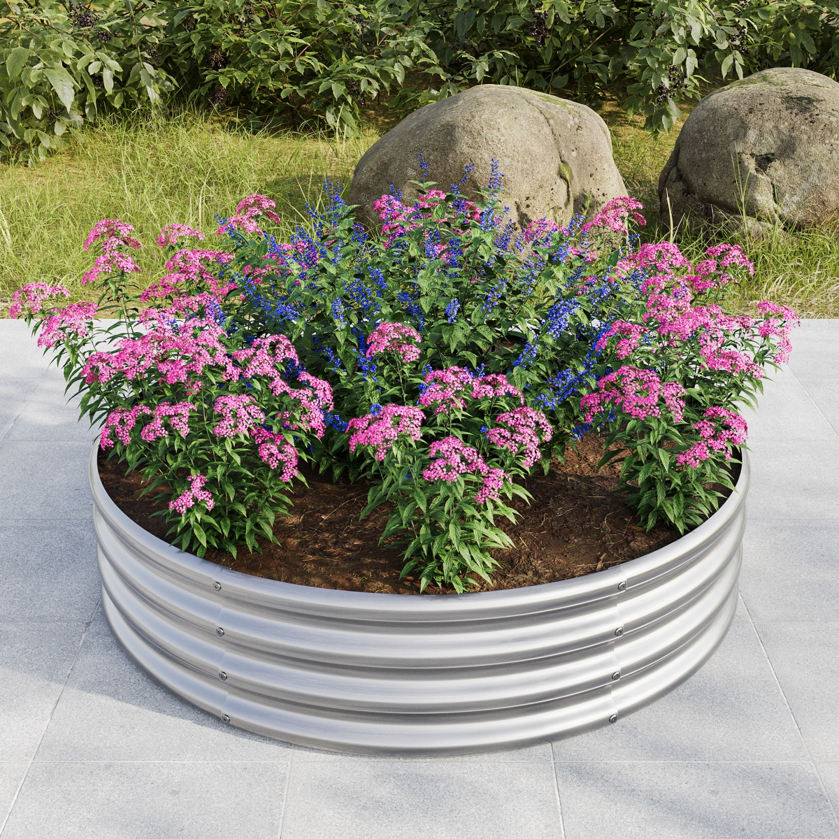 47.24x11.4&#x22; Tall Round Metal Garden Bed for Vegetables and Flowers - Silver