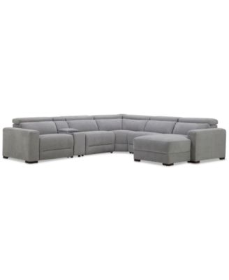 Nevio 6-Pc. Fabric Power Headrest Sectional with Chaise & Console and 2 Power Motion Chairs