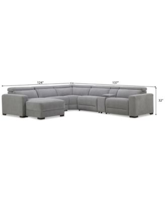 Nevio 6-Pc. Fabric Power Headrest Sectional with Chaise & Console and 2 Power Motion Chairs