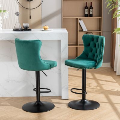 Adjustable Velvet Barstools, Set of 2, Green