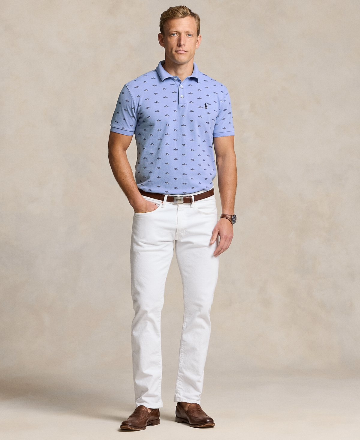Polo Ralph Lauren Men's Classic-Fit Monogram Stretch Polo Shirt - Dress Shirt Blue