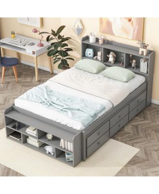 Streamdale Full Bed with Headboard Bookcase, Storage Drawers & End Case