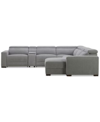 Nevio 6-Pc. Fabric Power Headrest Sectional with Chaise & Console and 3 Power Motion Chairs
