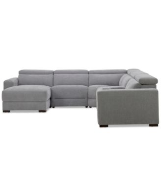 Nevio 6-Pc. Fabric Power Headrest Sectional with Chaise & Console and 3 Power Motion Chairs
