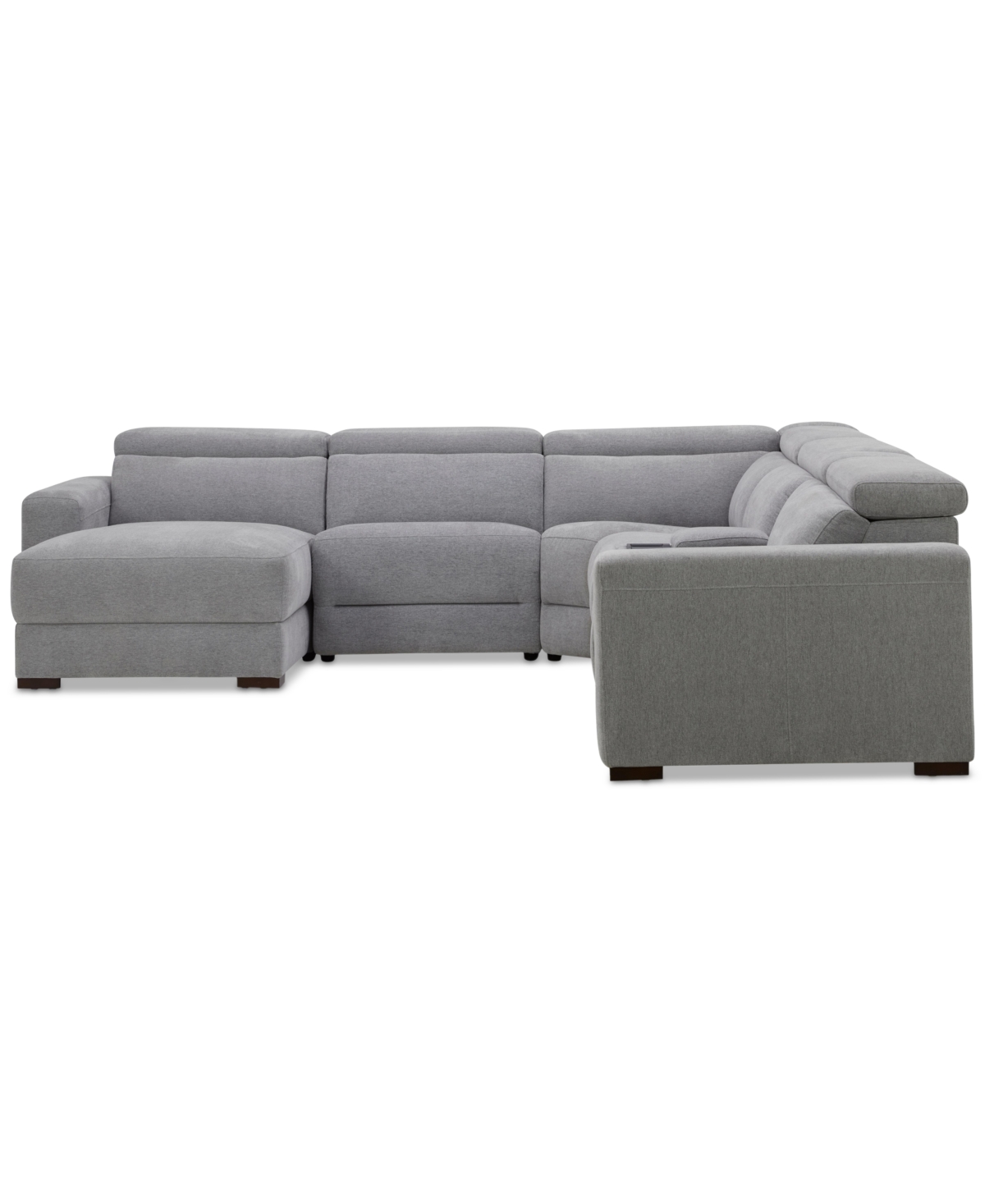 Nevio 6-Pc. Fabric Power Headrest Sectional with Chaise & Console and 3 Power Motion Chairs