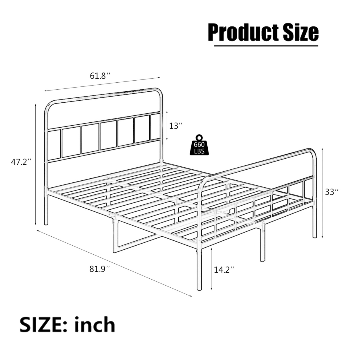 Simplie Fun Metal Platform Bed Frame With Headboard, Sturdy Metal Frame, No Box Spring Needed(Queen)