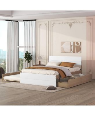 Streamdale Modern Full Bed Frame with Trundle and Drawers