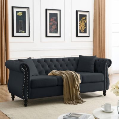 Black Velvet Chesterfield 3-Seater Sofa