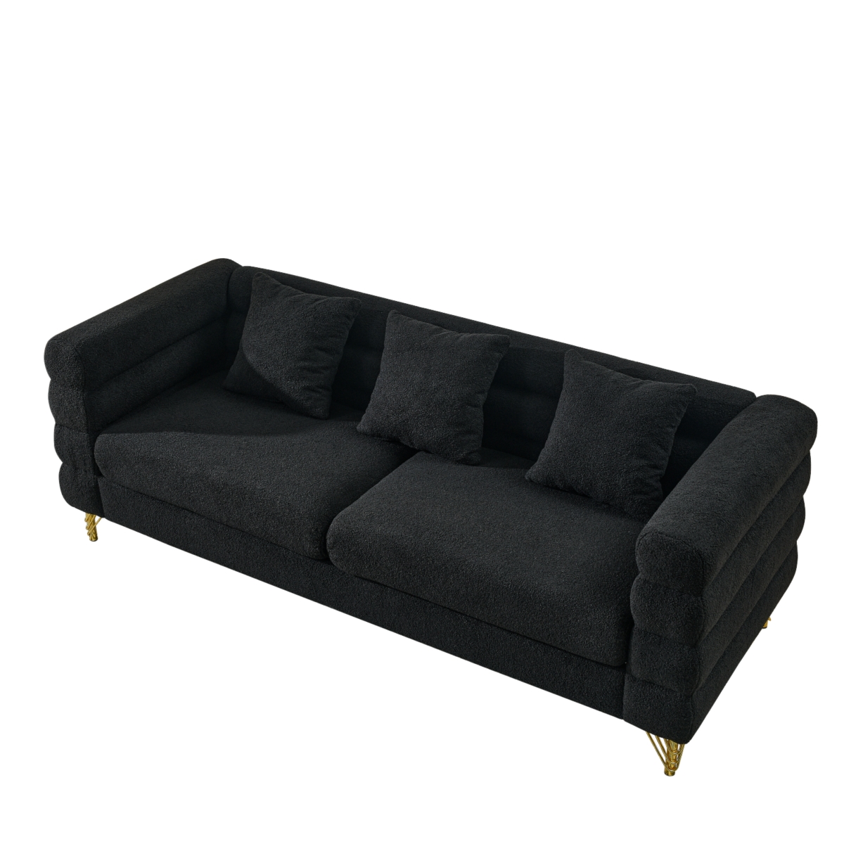 Streamdale Furniture 81" Oversized 3 Seater Sectional Sofa, Deep Seating, Soft Fabric, 3 Pillows, Black Teddy