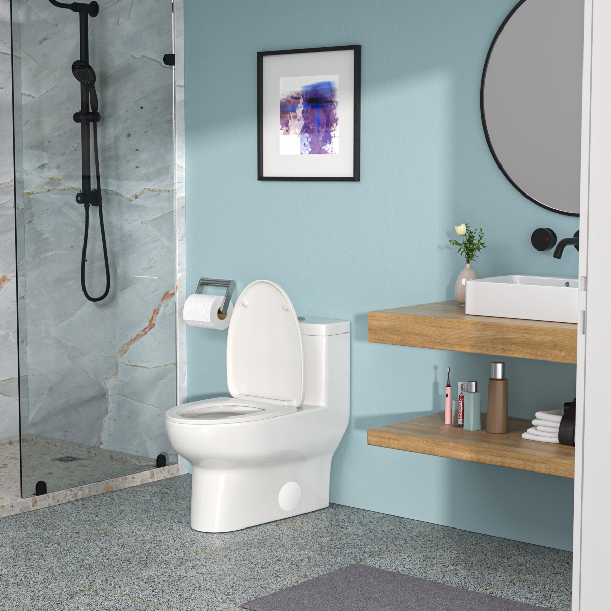 Streamdale Furniture Ceramic One Piece Toilet, Dual Flush With Soft Closing Seat 0001