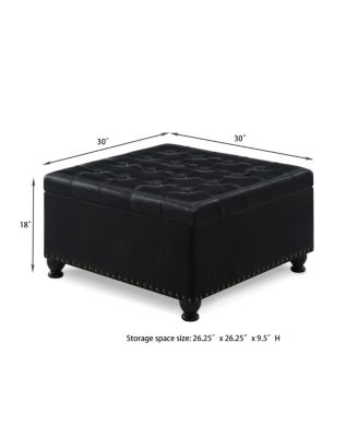 Black Upholstered Ottoman with Wooden Legs