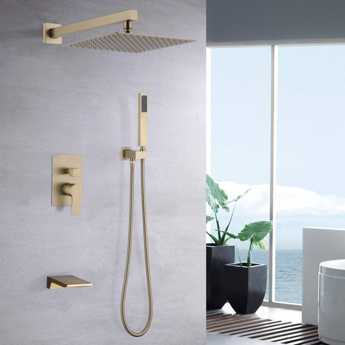 Streamdale Furniture 10 Inch Wall Mounted Rainfall Shower Head System Shower Faucet