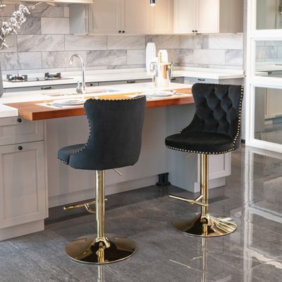 Set of 2 Adjustable Velvet Bar Stools