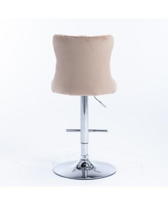  Adjustable Khaki Velvet Bar Stools, Set of 2