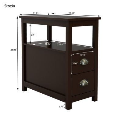 Streamdale End Table Narrow Nightstand With Two Drawers And Open Shelf-Brown