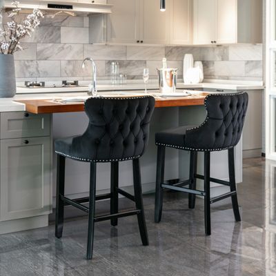 Set of 2 Modern Velvet Wingback Bar Stools