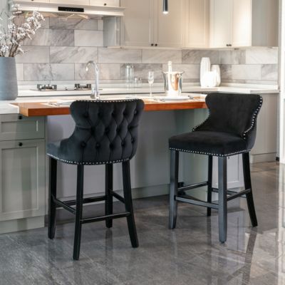 Set of 2 Modern Velvet Wingback Bar Stools