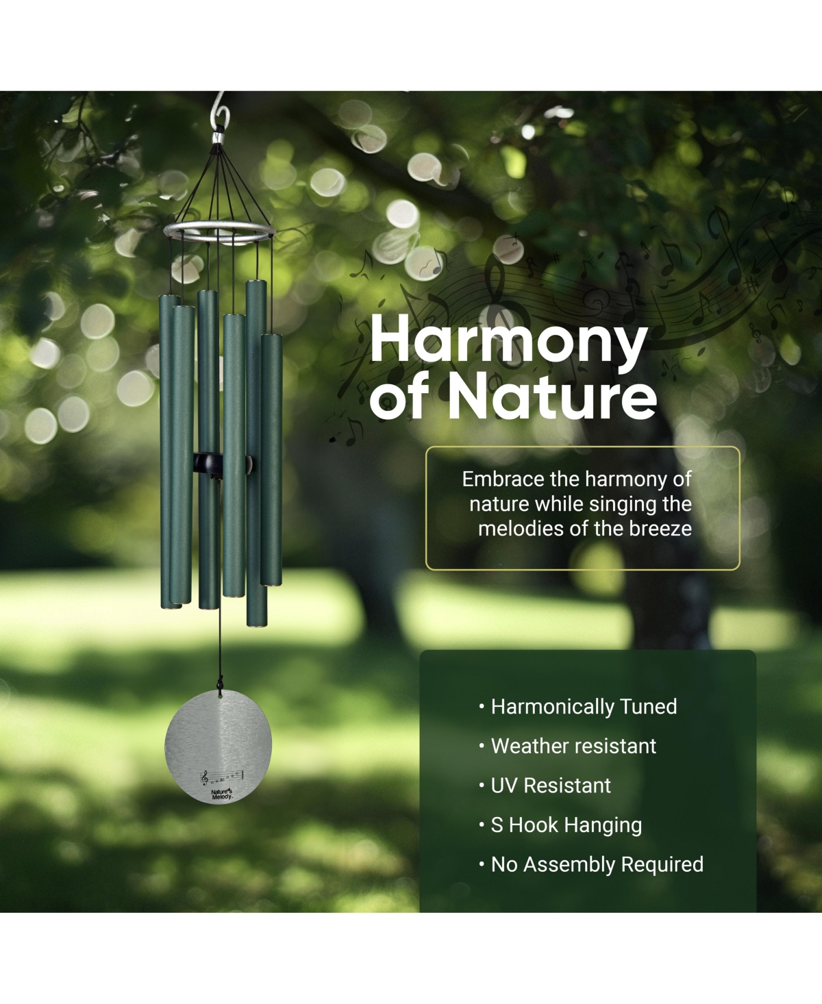 Nature's Melody Aureole Tunes Wind Chimes - 6-Tube Outdoor Windchime, B Pentatonic Scale - Inch