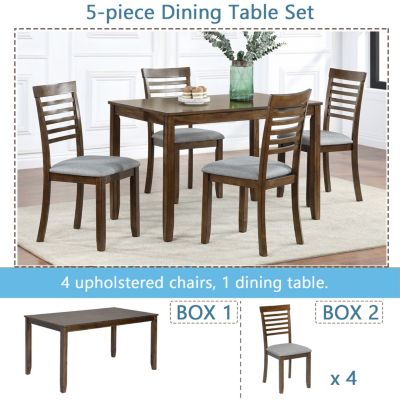 Wooden Dining Rectangular Table Set For 4, Kitchen Dining Table For Small Space, Walnut