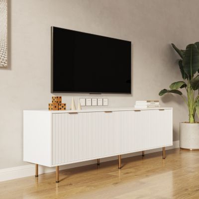 Modern Warm White TV Cabinet For 80 Inch TV Stands, For Living Room Bedroom
