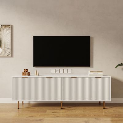Modern Warm White TV Cabinet For 80 Inch TV Stands, For Living Room Bedroom