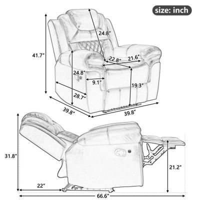 Streamdale Manual Recliner Chair with LED for Home Theater