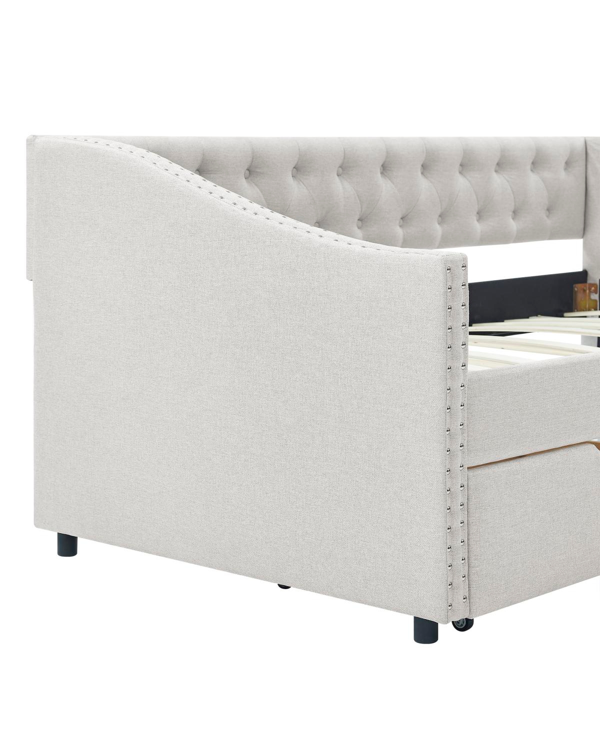 Streamdale Furniture Upholstered Twin Size Daybed with Drawers, Beige