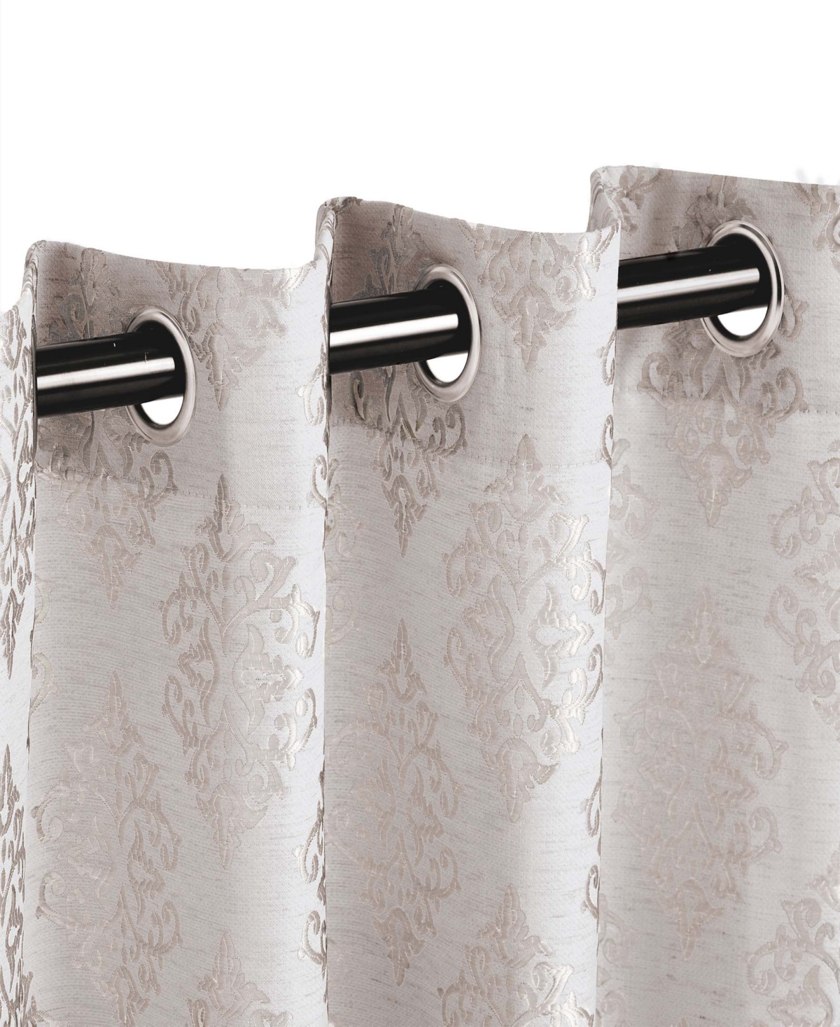 Modern Venetian Damask Jacquard 2-Piece Curtain Panels with Grommet Header Top, 52" X 96" - Ivory